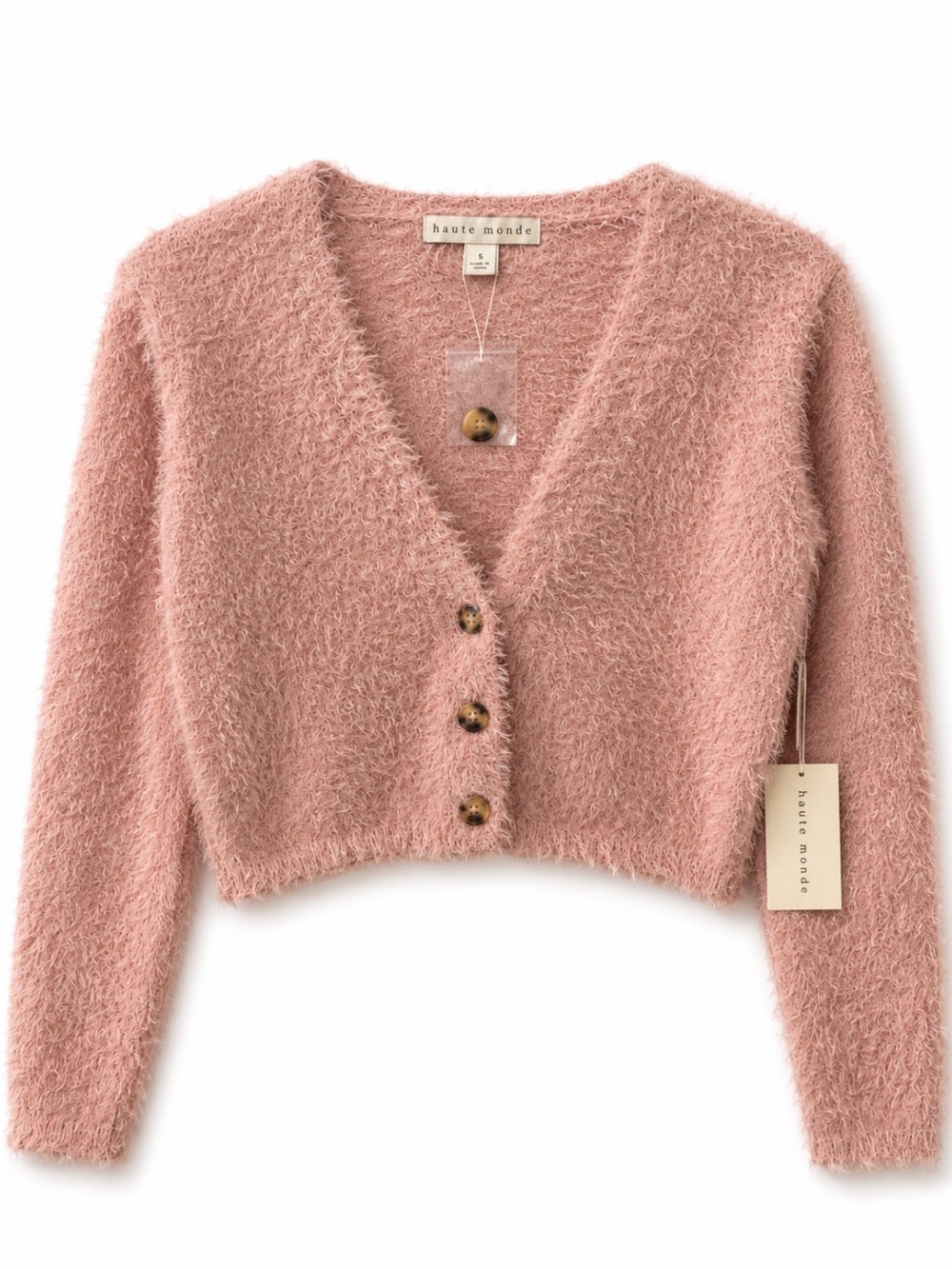 Haute Monde Pink Fuzzy Cropped Button-Front Cardigan girl’s size L